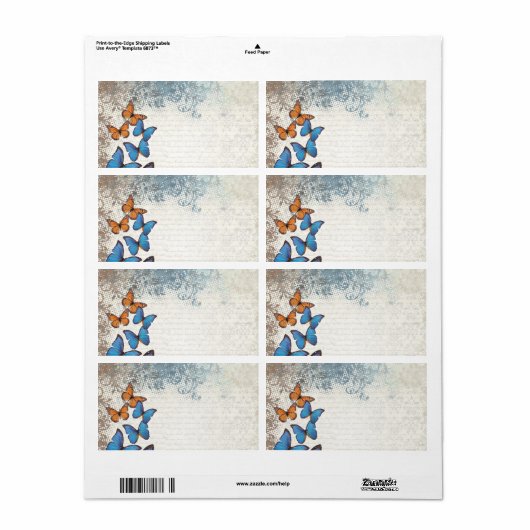 Blauwe vlinder etiket (Full Sheet)