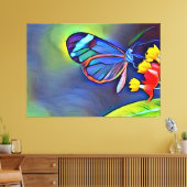 Blauwe vlinder gele bloem canvas afdruk (Insitu (Woonkamer))