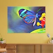 Blauwe vlinder gele bloem canvas afdruk (Insitu (Woonkamer))