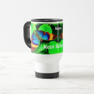 Blauwe vlinder gelooft Inspirerend woorden Reisbeker