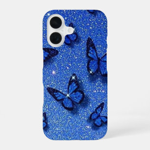 Blauwe Vlinder Glitter Fonkel Esthetisch iPhone 16 Hoesje
