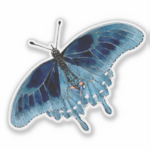 Blauwe vlinder handgeschilderde Waterverf Sticker