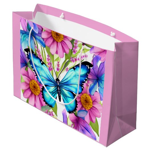 Blauwe vlinder in een gebied met bloemen groot cadeauzakje (Achterkant Gekanteld)