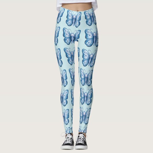 Blauwe vlinder leggings (Voorkant)