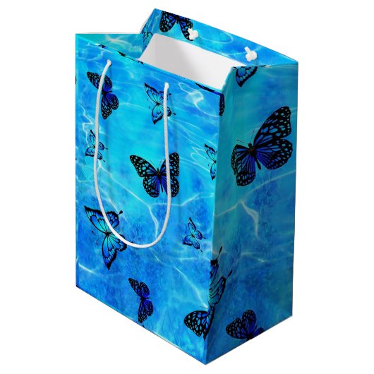 Blauwe vlinder medium cadeauzakje (Achterkant Gekanteld)