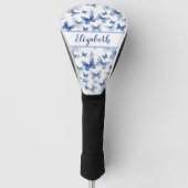  blauwe vlinder met aangepaste naam dames golfheadcover (Voorkant)