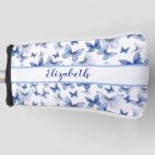  blauwe vlinder met aangepaste naam dames golfheadcover (Voorkant)