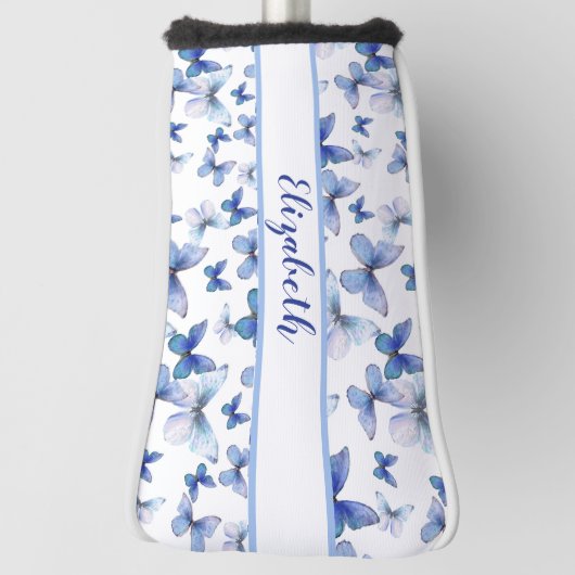 blauwe vlinder met aangepaste naam dames golfheadcover (Draai 90)