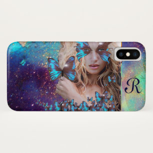 BLAUWE VLINDER MET GROENE GOUDEN SPARKELS iPhone X HOESJE