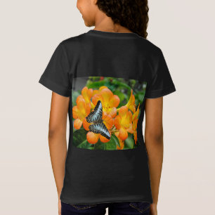 Blauwe vlinder met Tropisch Rhododendron T-shirt