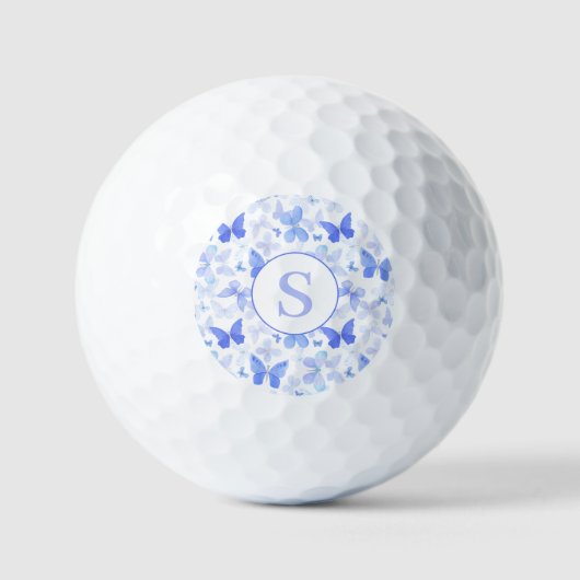Blauwe vlinder monogram golfballen (Voorkant)
