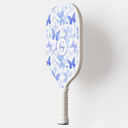 Blauwe Vlinder Monogram Naam Pickleball Paddle (Links)