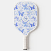 Blauwe Vlinder Monogram Naam Pickleball Paddle (Achterkant)