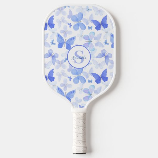 Blauwe Vlinder Monogram Naam Pickleball Paddle (Voorkant)