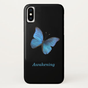 Blauwe vlinder op zwart iPhone x hoesje