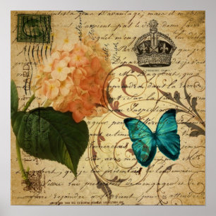 " blauwe vlinder " - parijs frans botanisch poster