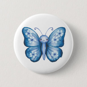 Blauwe vlinder ronde button 5,7 cm