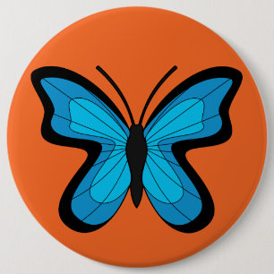 Blauwe vlinder ronde button 6,0 cm