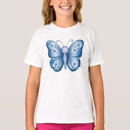Blauwe vlinder t-shirt (Voorkant)