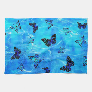 Blauwe vlinder theedoek