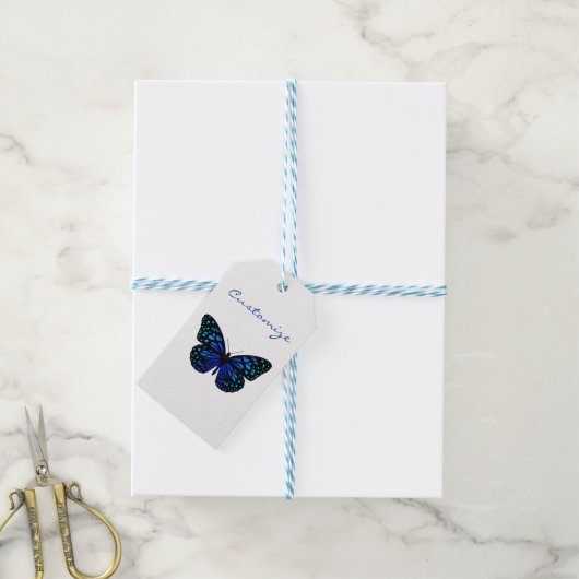 Blauwe vlinder Thunder_Cove Cadeaulabel (Met Touw)