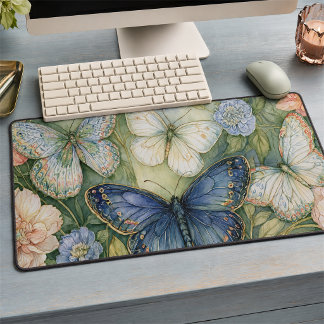 Blauwe Vlinder Tuin met Romantische Bloemen Bureaumat
