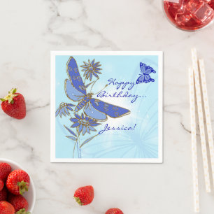 Blauwe Vlinder Verjaardag Papieren Servetten