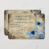 Blauwe Vlinder Vintage Bruiloft RSVP (Voorkant / Achterkant)