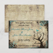 Blauwe Vlinder Vintage Save the Date Kaart (Voorkant / Achterkant)