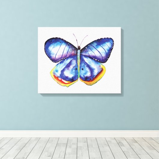 Blauwe Vlinder Waterverf Kunst Enig Canvas (Insitu (Houten vloer))
