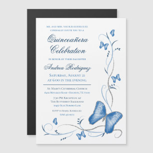 Blauwe Vlinder & wervelingen Quinceañera Magnetische Uitnodiging