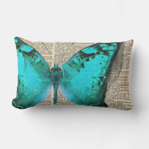 Blauwe vlinder, woordenboekpagina, decoratief kussen