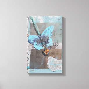 Blauwe vlinderkunst met gemengde media canvas afdruk