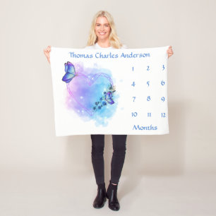 Blauwe Vlinders Baby Mijlpalen Groei Tracker   Fleece Deken