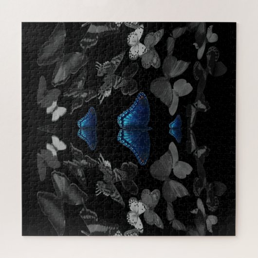 Blauwe vlinders en zwarte en witte vlinders legpuzzel (Horizontaal)