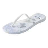 Blauwe vlinders glinsteren witte naam monogram teenslippers (Schuin)