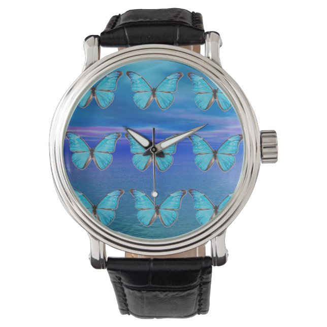 Blauwe Vlinders Horloge (Voorkant)