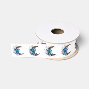 Blauwe vlinders op houten halve maan grosgrain lint