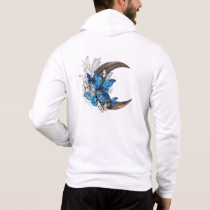 Blauwe vlinders op houten halve maan hoodie