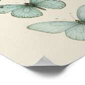 Blauwe vlinders op perkament - Natuur Art Poster (Hoek)