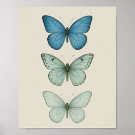 Blauwe vlinders op perkament - Natuur Art Poster