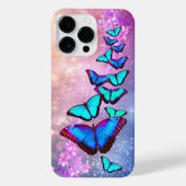 Blauwe Vlinders op Roze en lavander bloemen iPhone Hoesje (Achterkant)