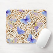 Blauwe Vlinders Organisch Bruin Dierenpatroon Muismat (Met muis)