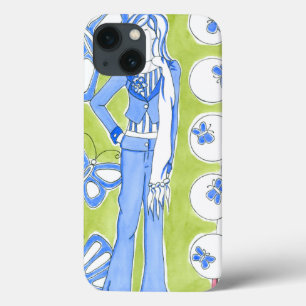 Blauwe Vlinders Rondom Glamoureuze Meisje iPhone 13 Hoesje