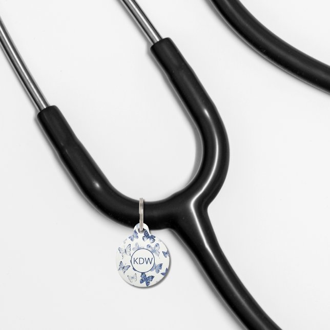 Blauwe Vlinders Stethoscoop ID Label Huisdierpenning (Creator heeft geüpload)