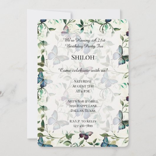 blauwe vlinders verjaardag kaart (Voorkant)