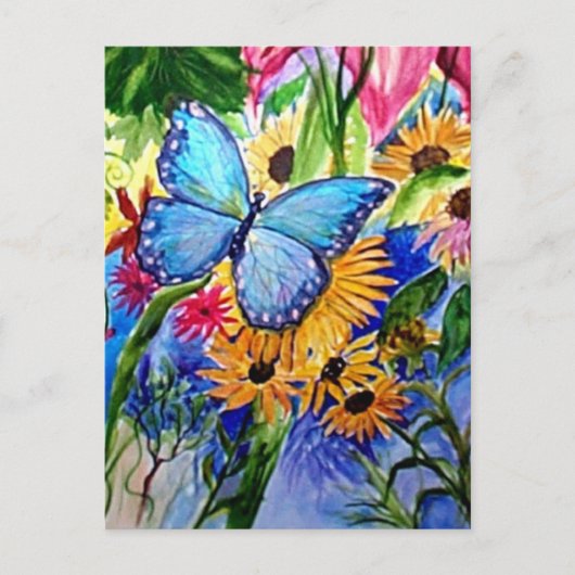 Blauwe vlindertuin briefkaart (Voorkant)