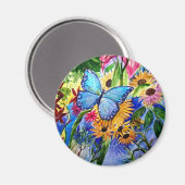 Blauwe vlindertuin magneet (Voorkant / Achterkant)