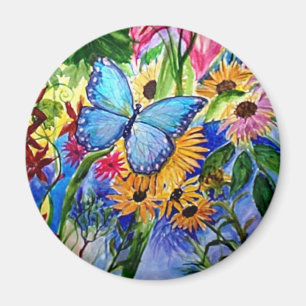Blauwe vlindertuin magneet