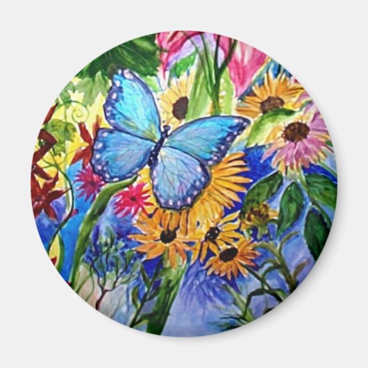 Blauwe vlindertuin magneet (Voorkant)